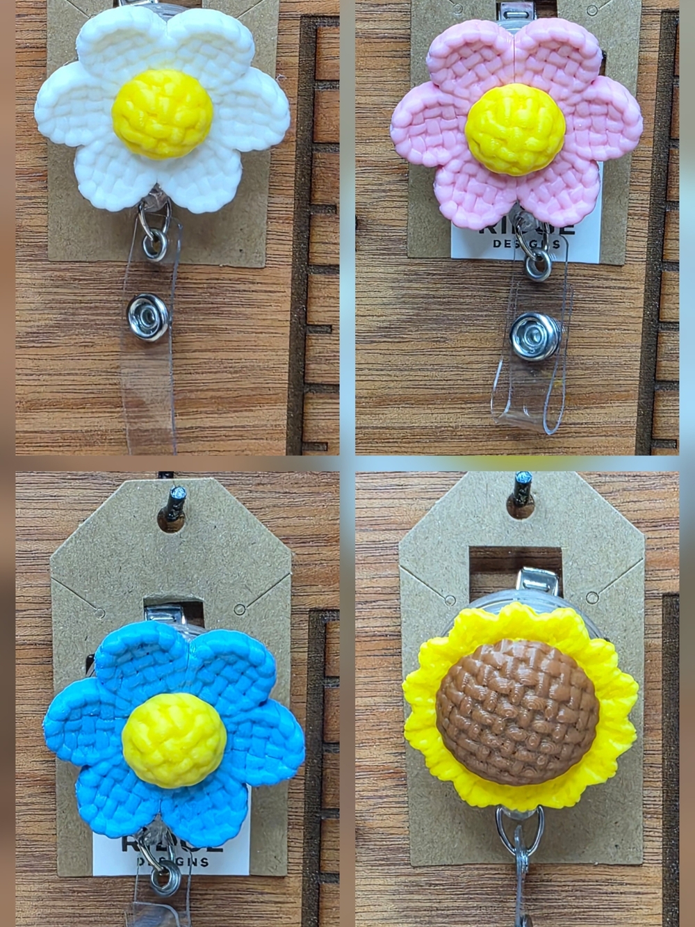 Set Of 4 Floral Badge Reel - Pink, White, Blue, Yellow